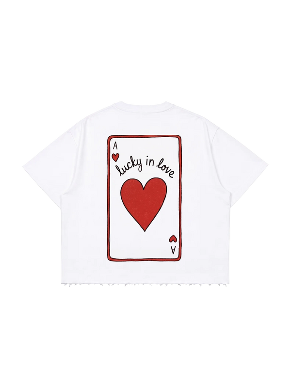 WHITE BOXY TSHIRT -THE LUCKIEST