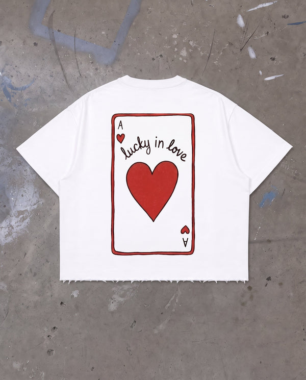 WHITE BOXY TSHIRT -THE LUCKIEST