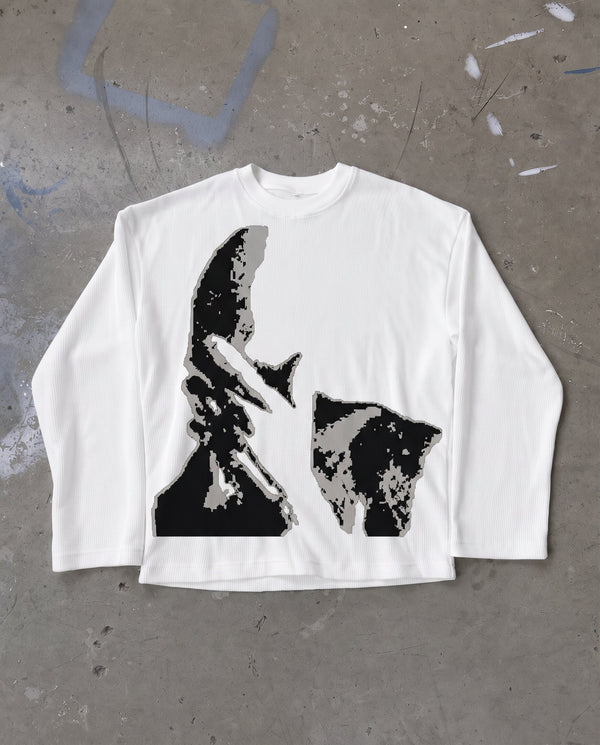 WHITE WAFFLE KNIT FULL SLEEVES TSHIRT -HEADLESS