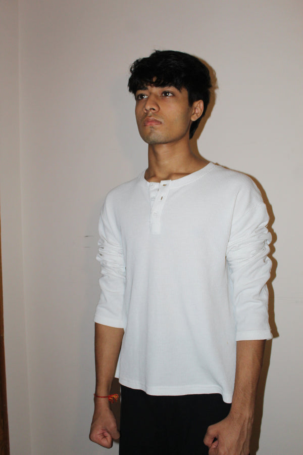 Henley White waffle knit