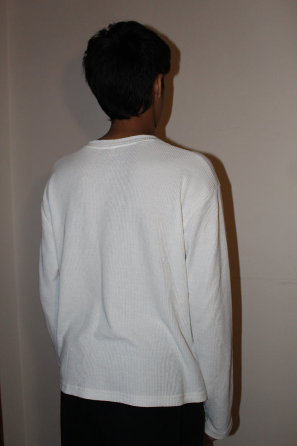 Henley White waffle knit