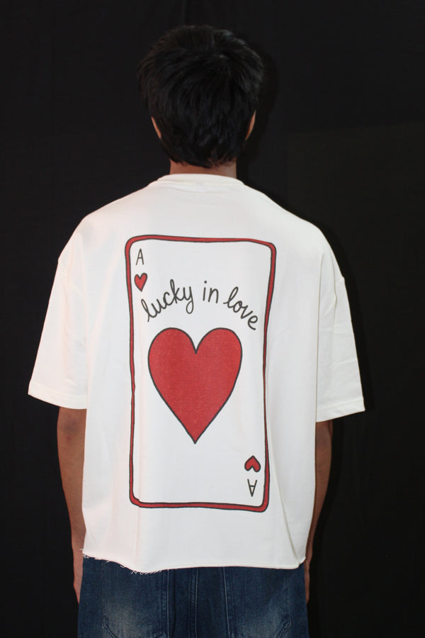 WHITE BOXY TSHIRT -THE LUCKIEST
