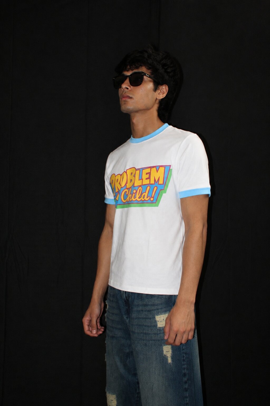 Ringer Tshirt White & Sky Blue
