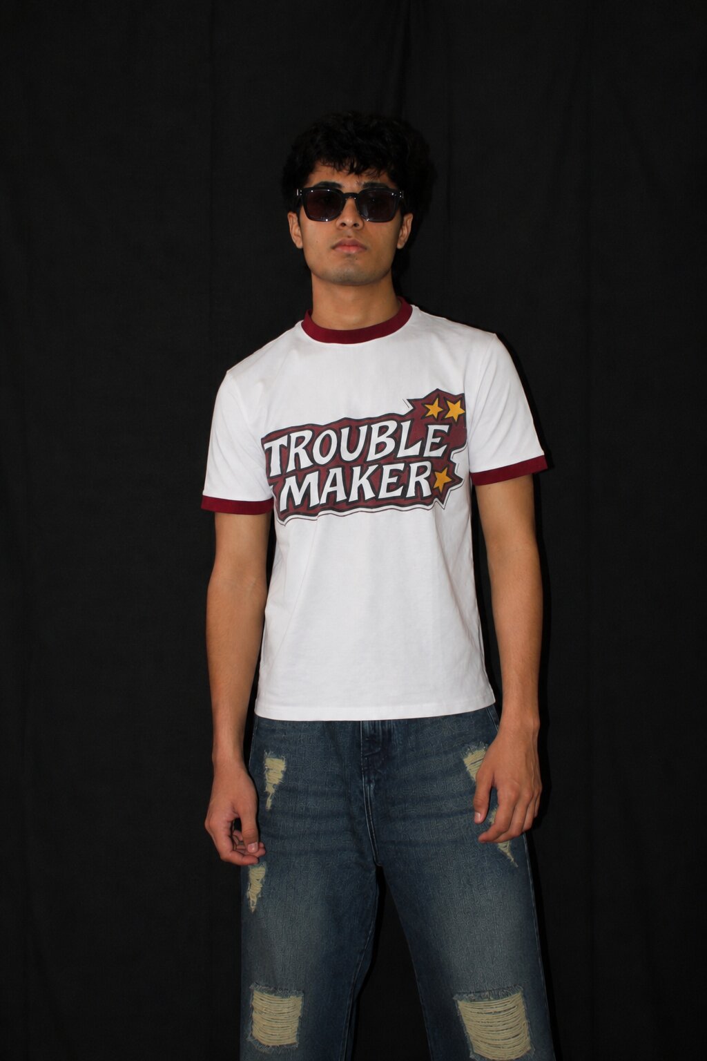 RINGER TSHIRT -OFF WHITE AND MAROON