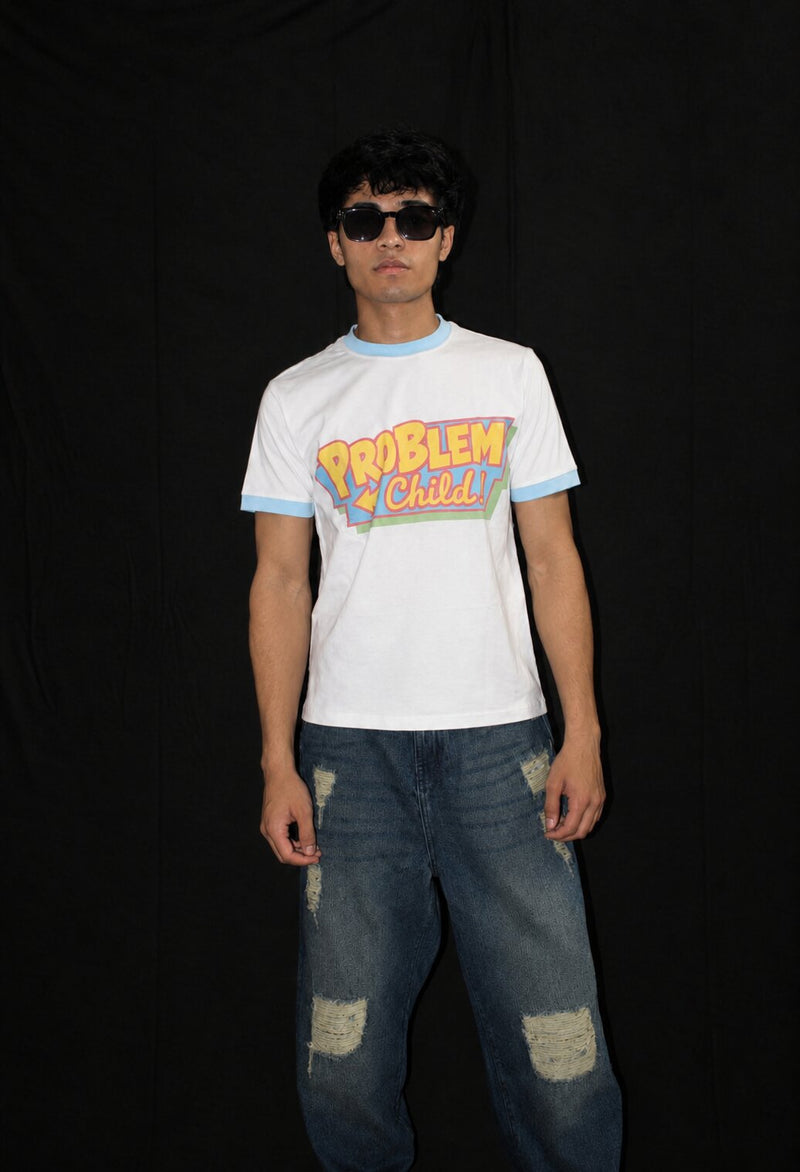 Ringer Tshirt White & Sky Blue alternate