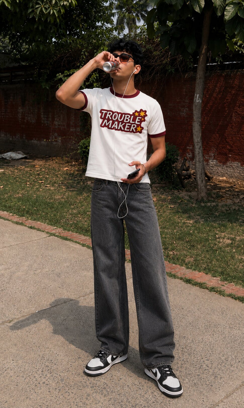 RINGER TSHIRT -OFF WHITE AND MAROON