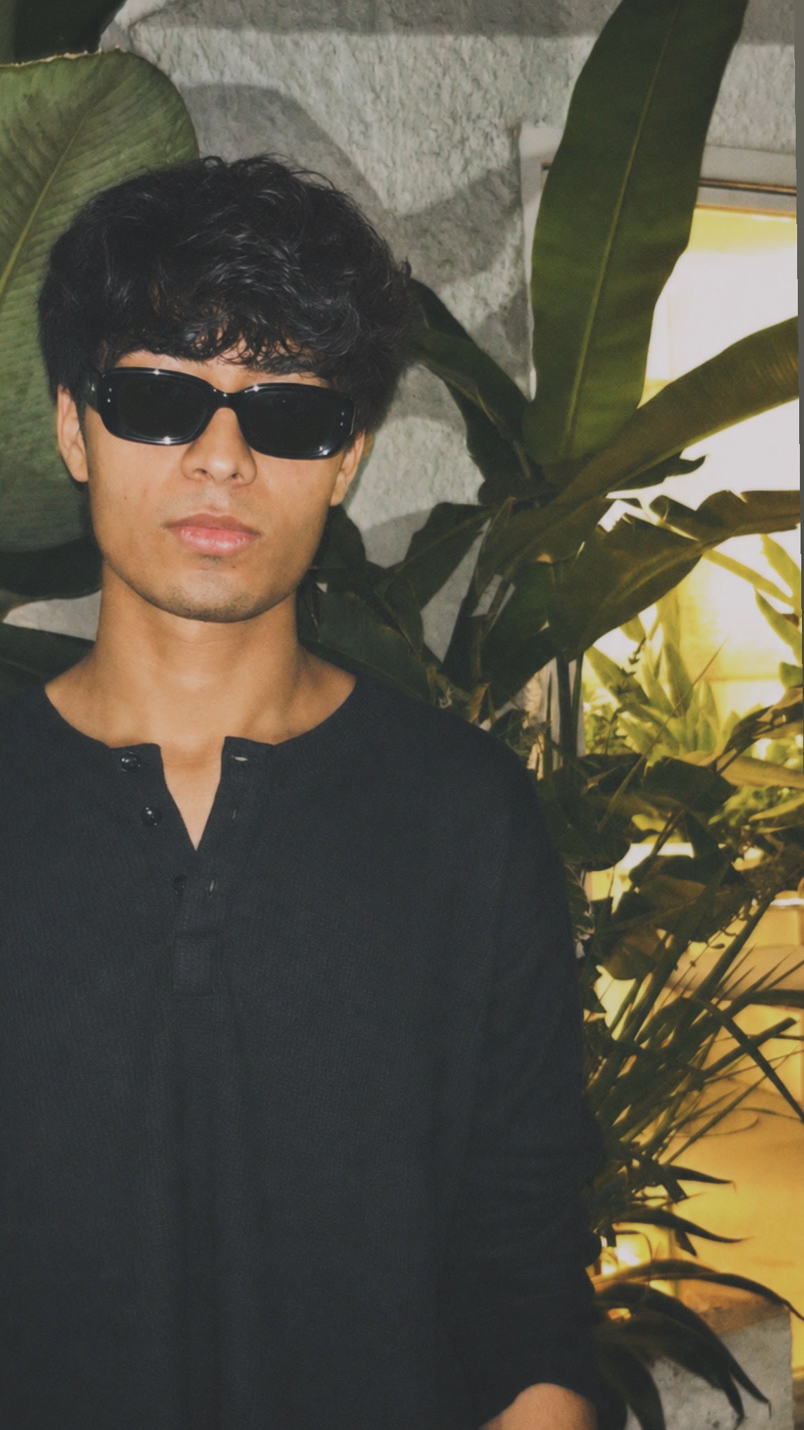 Henley Black Waffle Knit