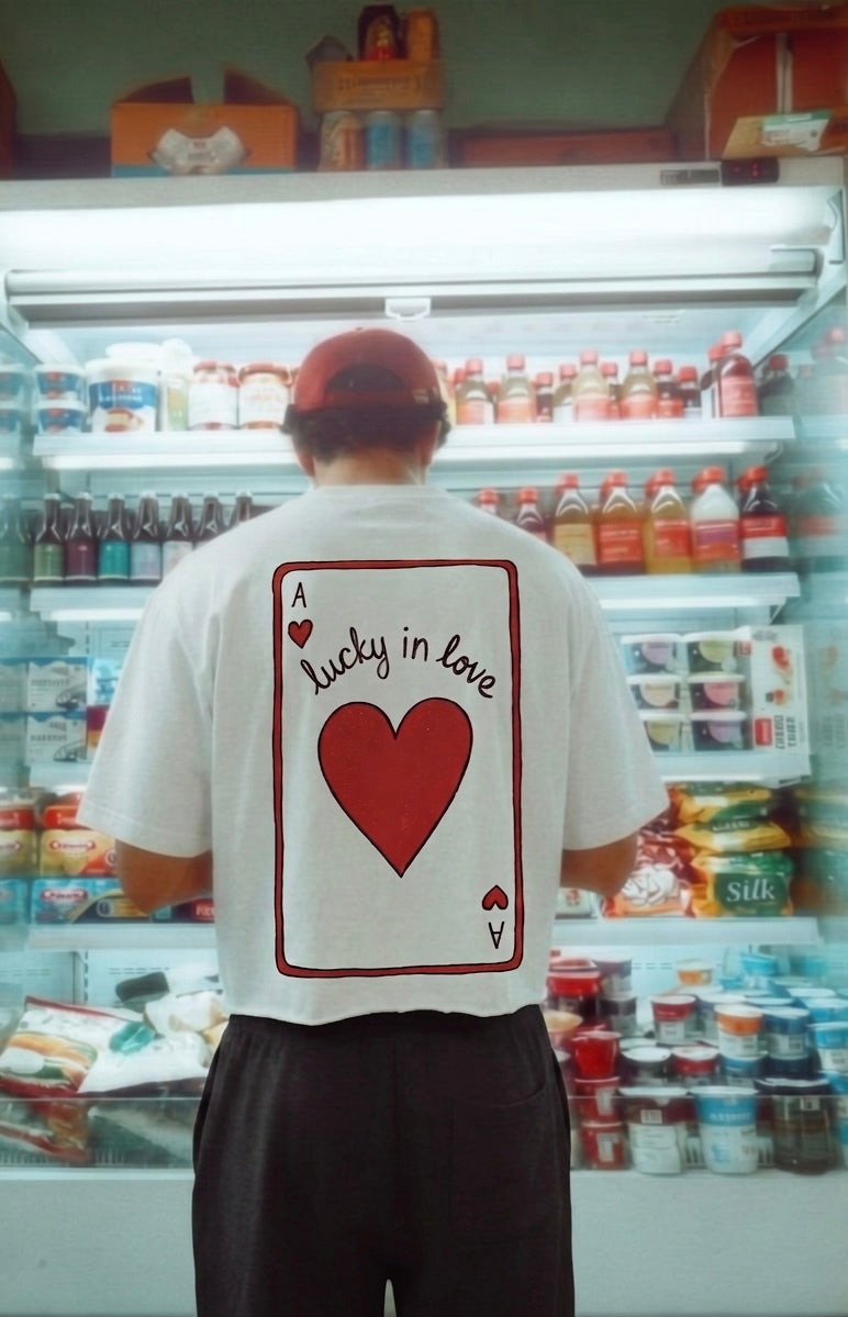 WHITE BOXY TSHIRT -THE LUCKIEST