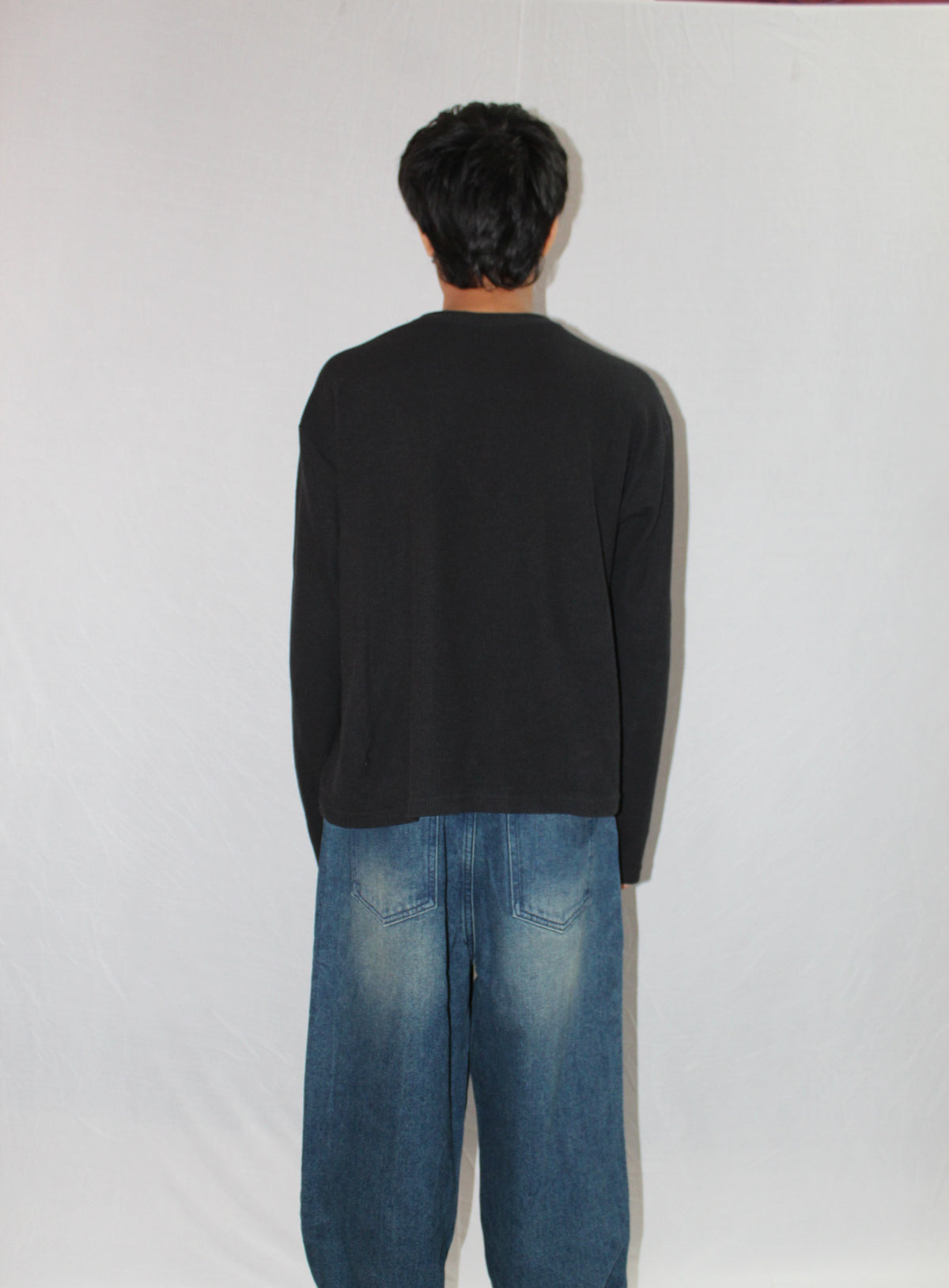Henley Black Waffle Knit