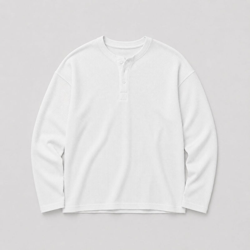 Henley White waffle knit