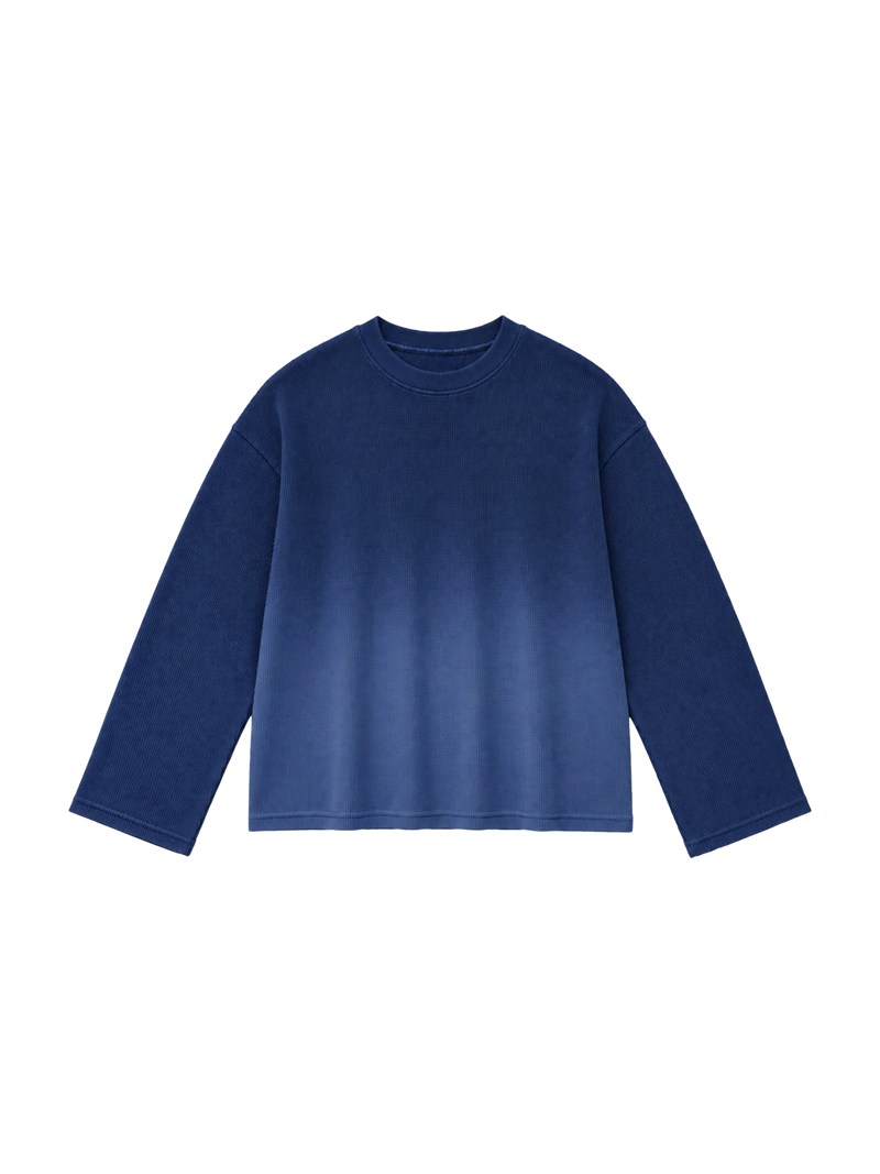 Blue Ombre Wash Waffle Knit Tshirt