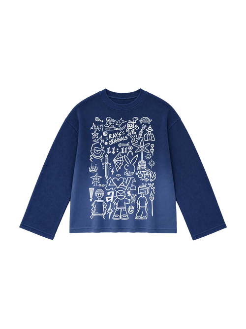 Blue Ombre Wash Waffle Knit Tshirt