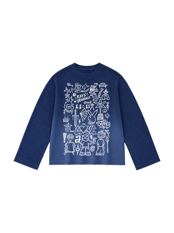 Blue Ombre Wash Waffle Knit Tshirt