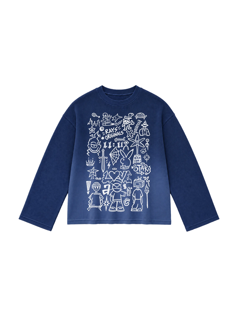 Blue Ombre Wash Waffle Knit Tshirt