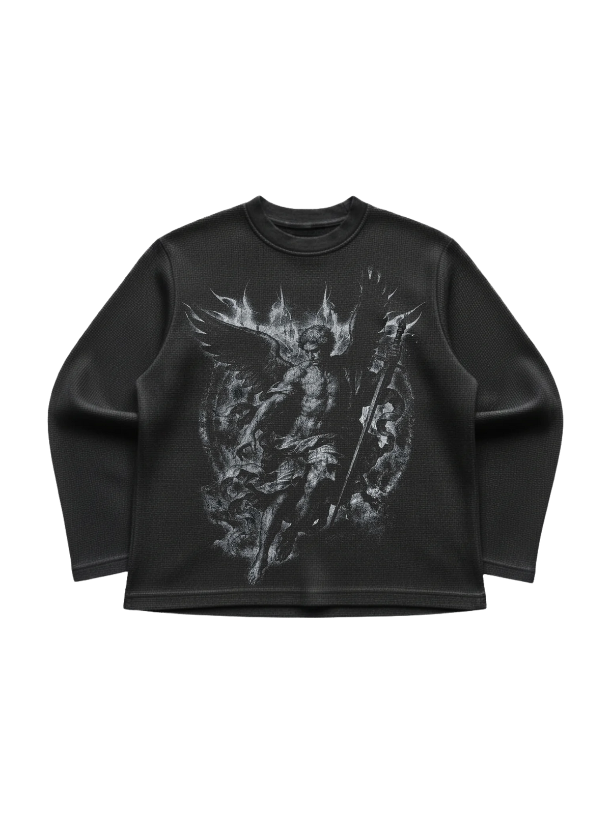 Black Waffle Knit Full sleeves Tshirt