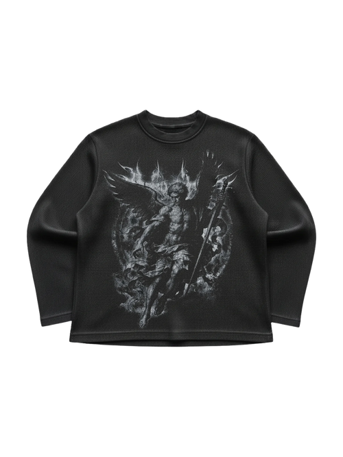 Black Waffle Knit Full sleeves Tshirt