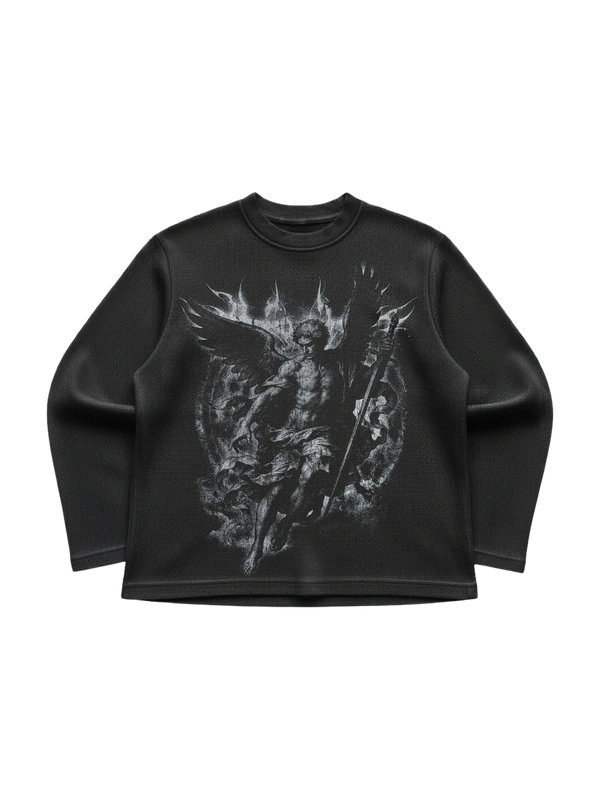 Black Waffle Knit Full sleeves Tshirt