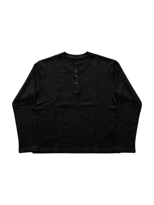 Henley Black Waffle Knit