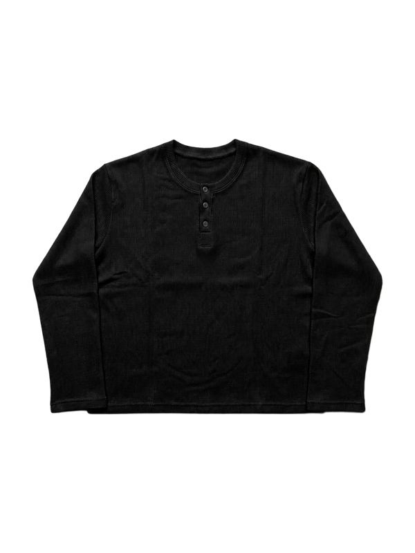 Henley -BLACK WAFFLE KNIT