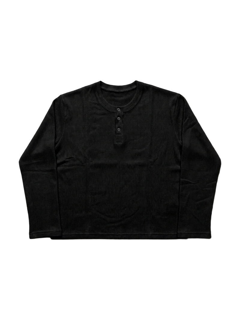 Henley Black Waffle Knit