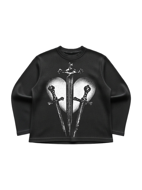 Black Waffle Knit Full Sleeves Tshirt