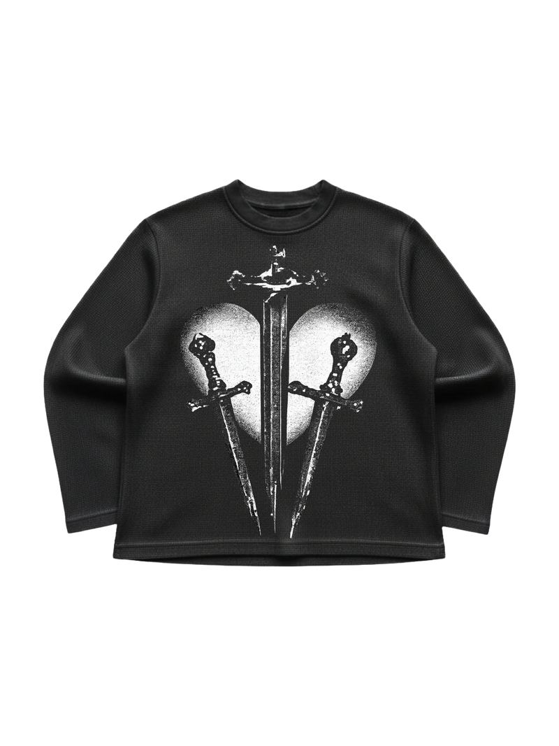 Black Waffle Knit Full Sleeves Tshirt