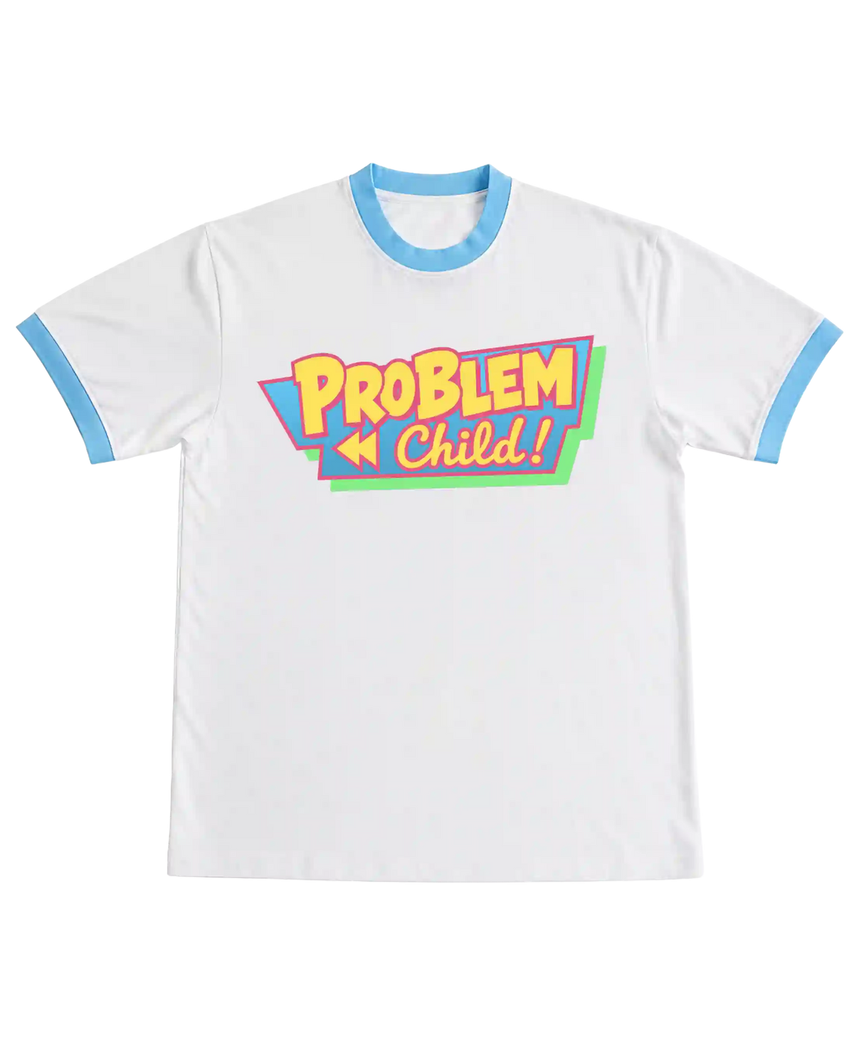Ringer Tshirt White & Sky Blue
