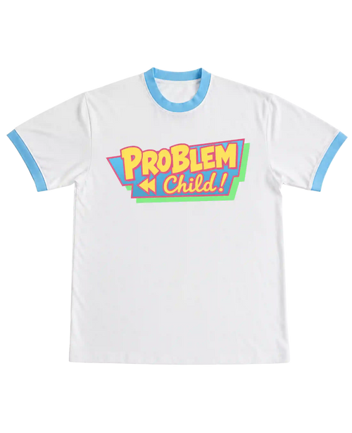 Ringer Tshirt White & Sky Blue