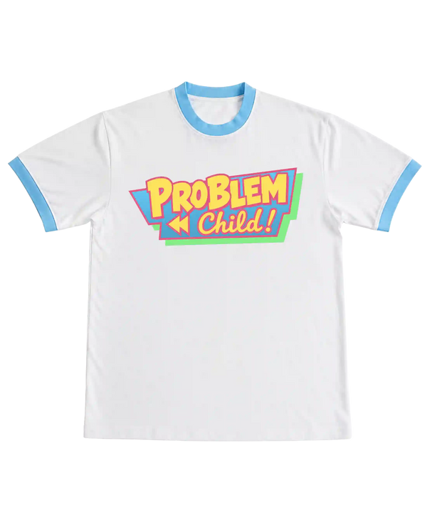 Ringer Tshirt White & Sky Blue