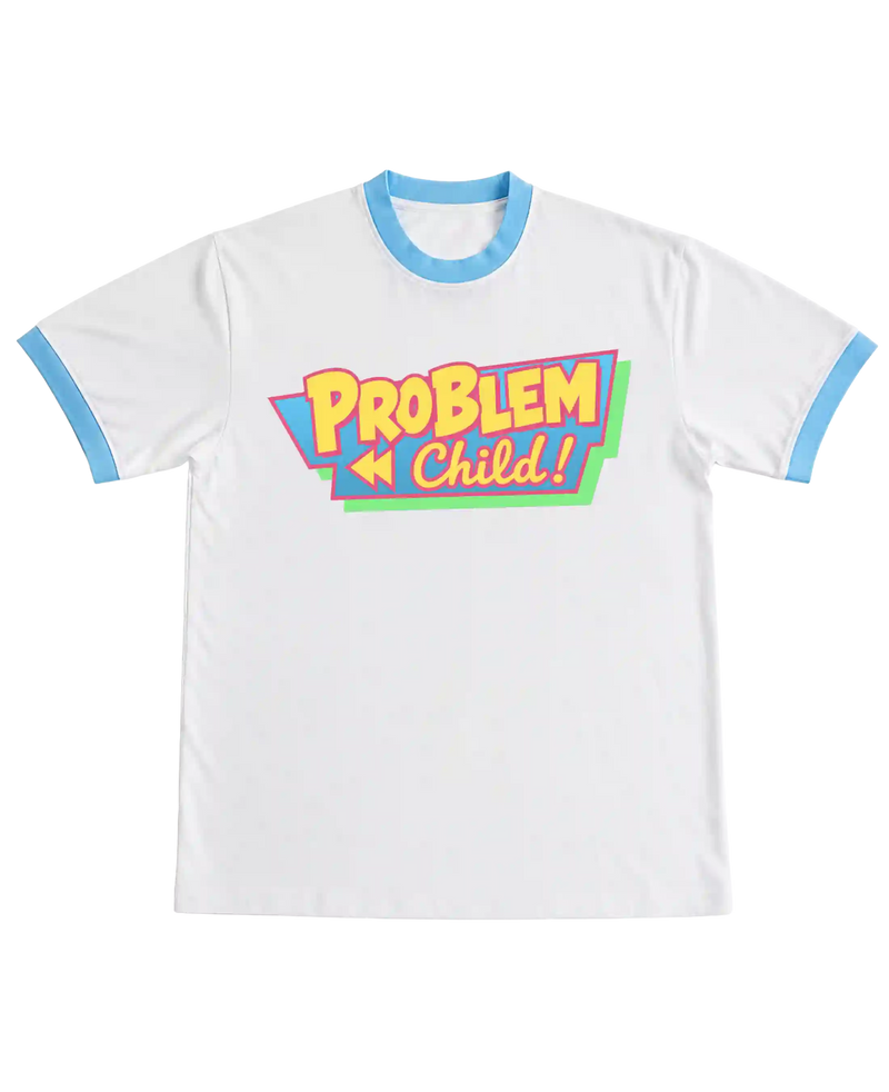 Ringer Tshirt White & Sky Blue