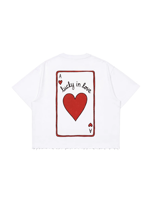 WHITE BOXY TSHIRT -THE LUCKIEST