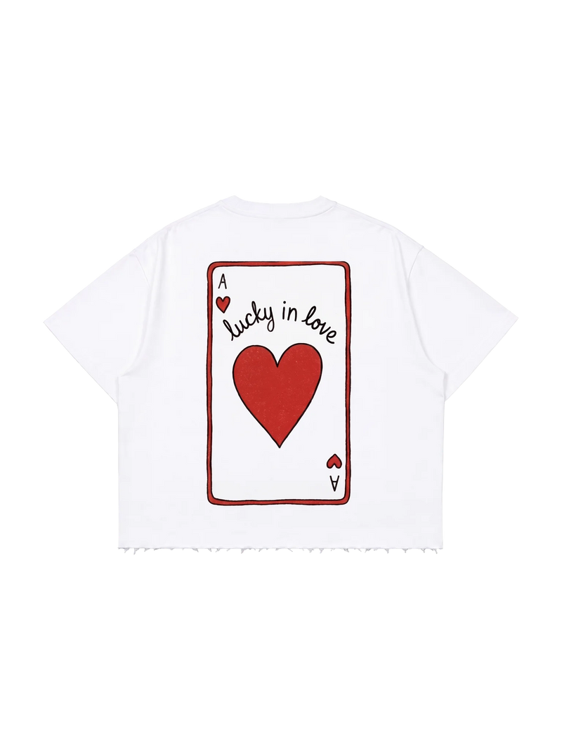 WHITE BOXY TSHIRT -THE LUCKIEST