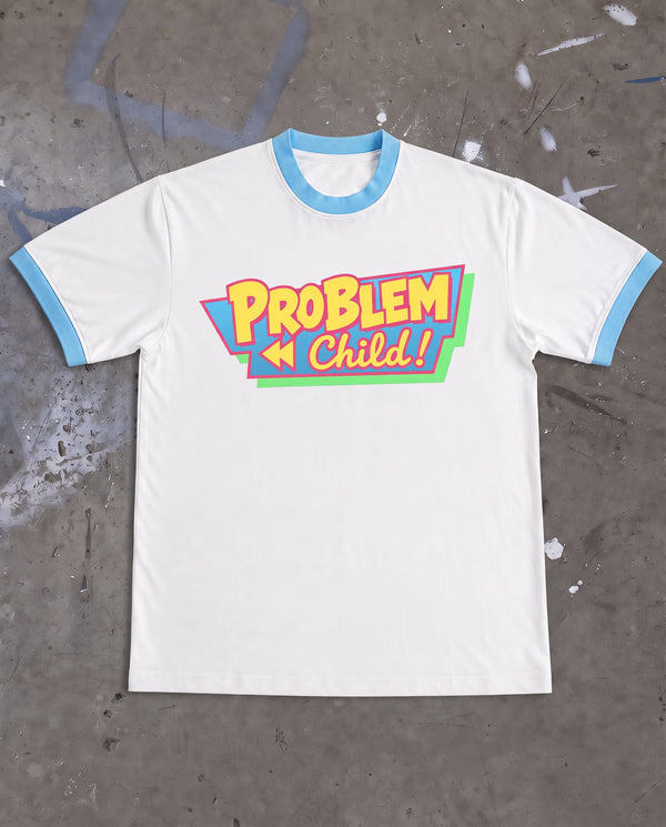 Ringer Tshirt White & Sky Blue