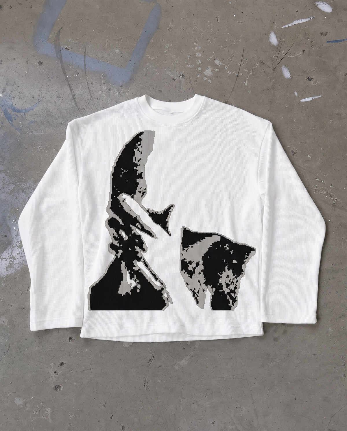 WHITE WAFFLE KNIT FULL SLEEVES TSHIRT -HEADLESS