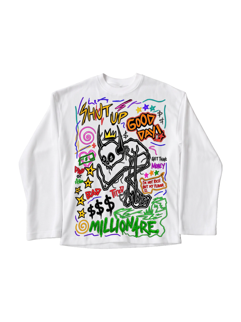 White Waffle Knit Full Sleeves T shirt  -The ART