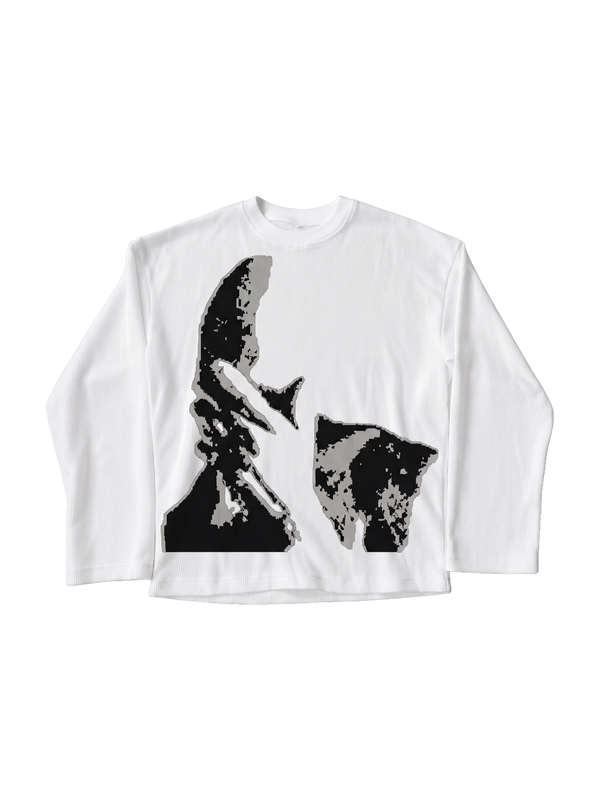 WHITE WAFFLE KNIT FULL SLEEVES TSHIRT -HEADLESS