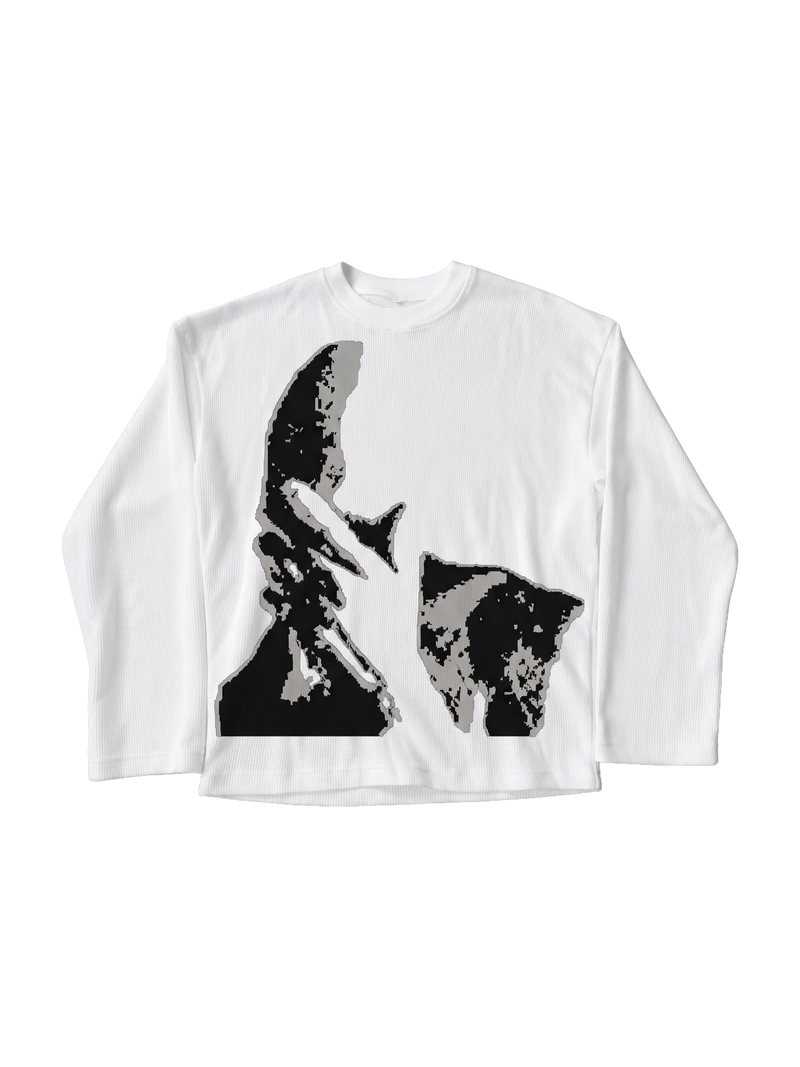WHITE WAFFLE KNIT FULL SLEEVES TSHIRT -HEADLESS
