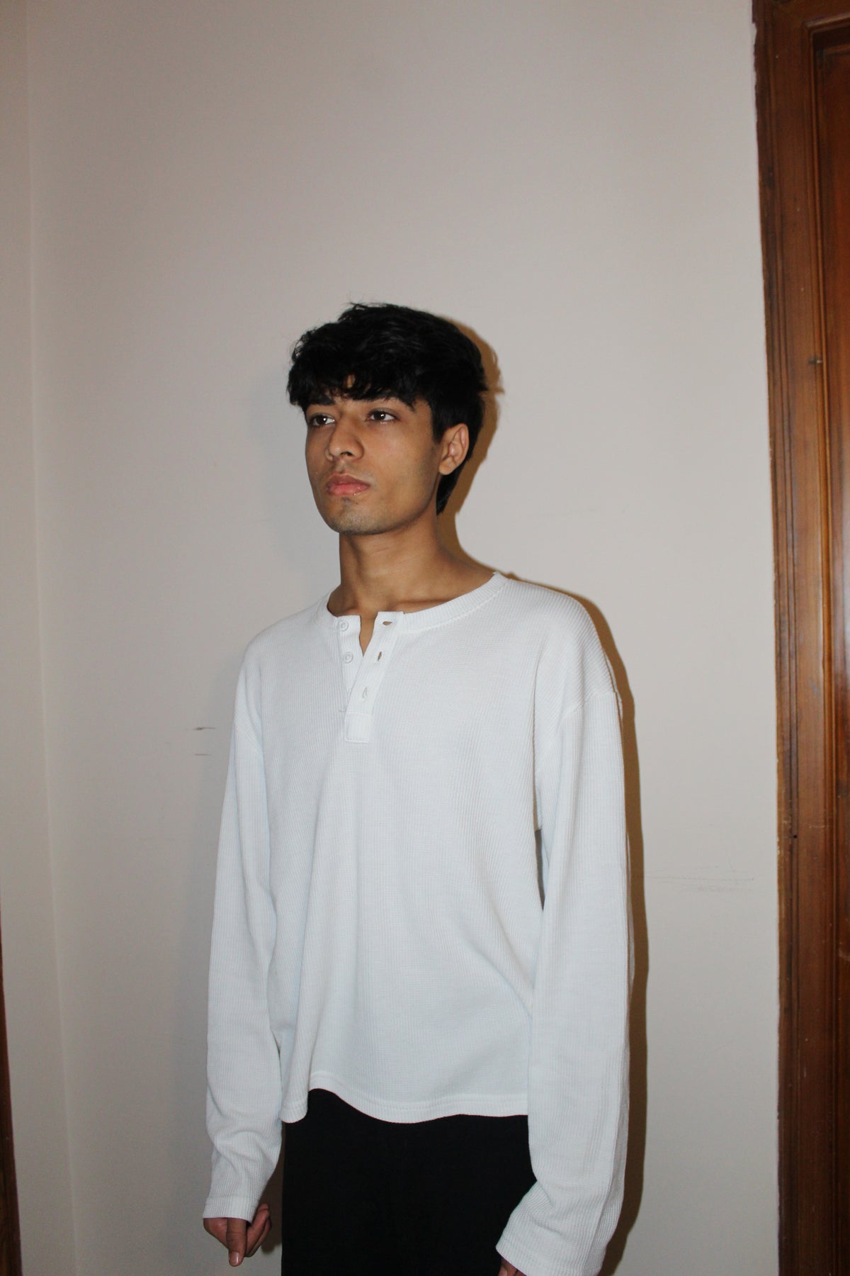Henley White waffle knit