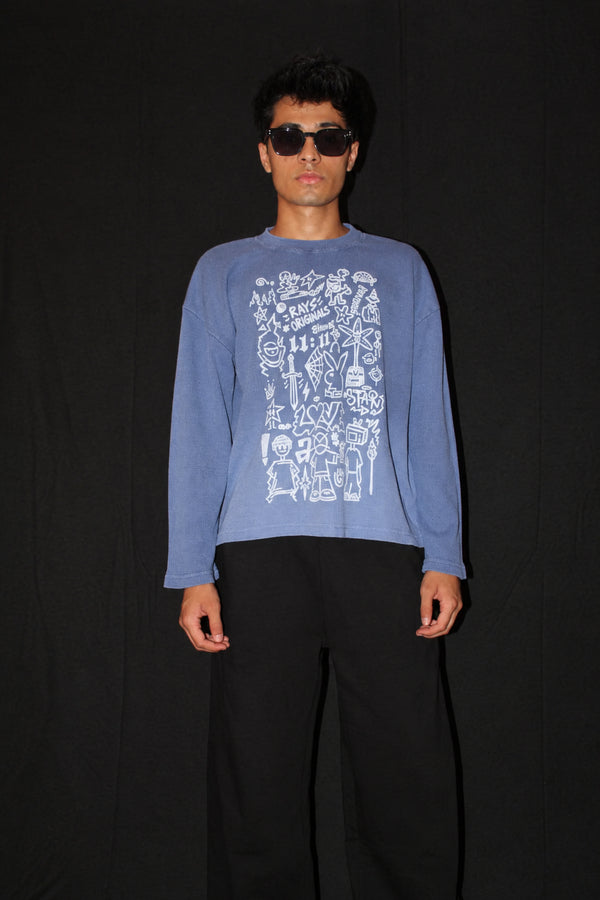 Blue Ombre Wash Waffle Knit Tshirt alternate