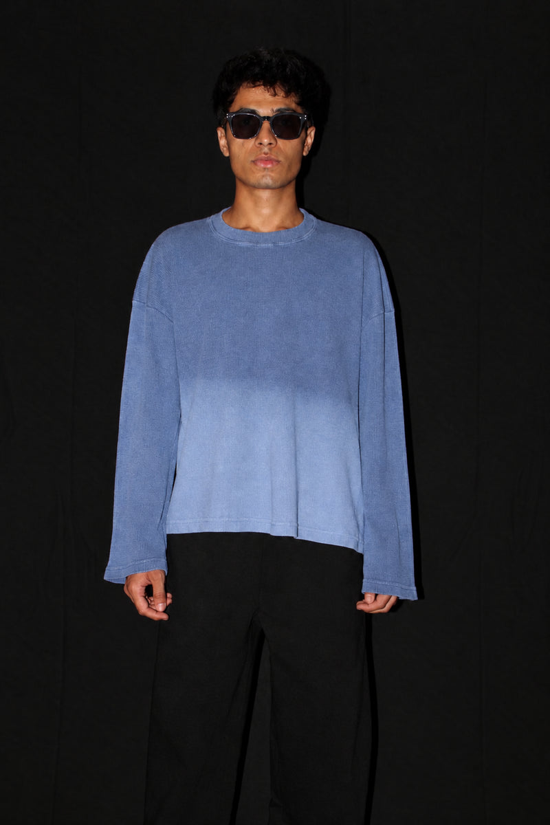 Blue Ombre Wash Waffle Knit Tshirt alternate