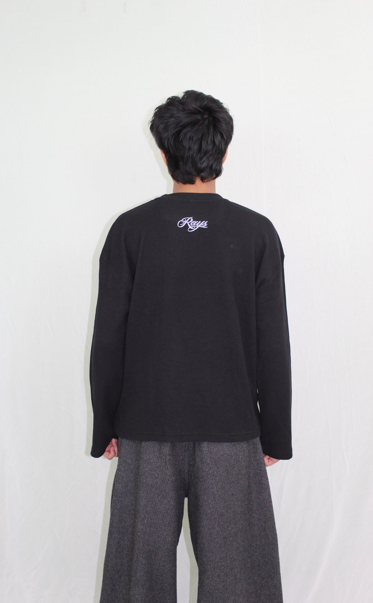 Black Waffle Knit Full Sleeves Tshirt