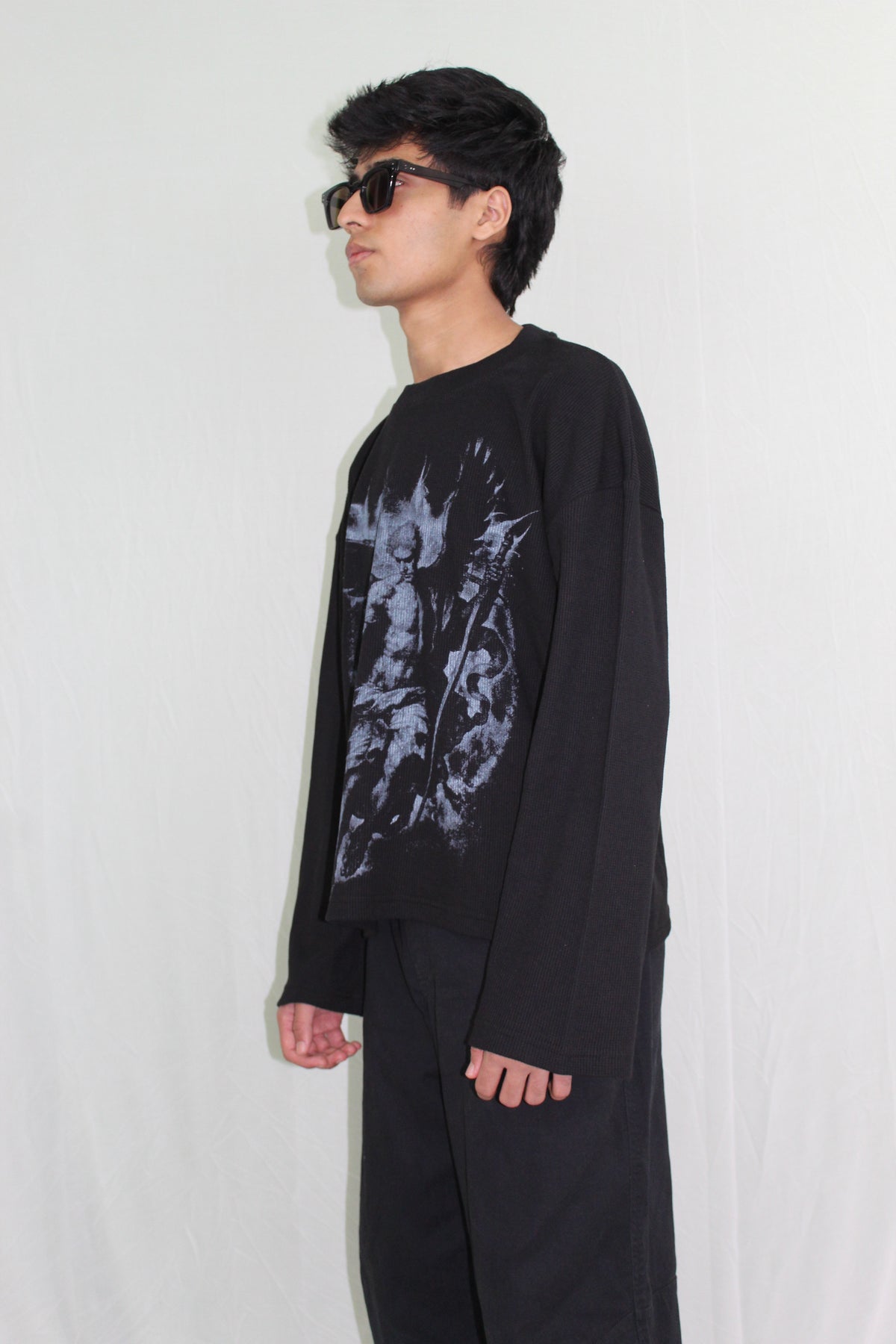 Black Waffle Knit Full sleeves Tshirt