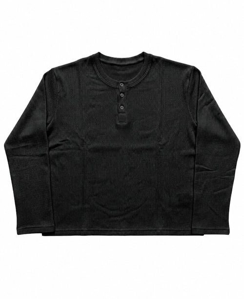Henley -BLACK WAFFLE KNIT
