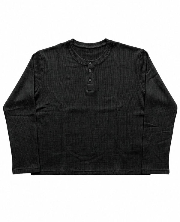 Henley -BLACK WAFFLE KNIT