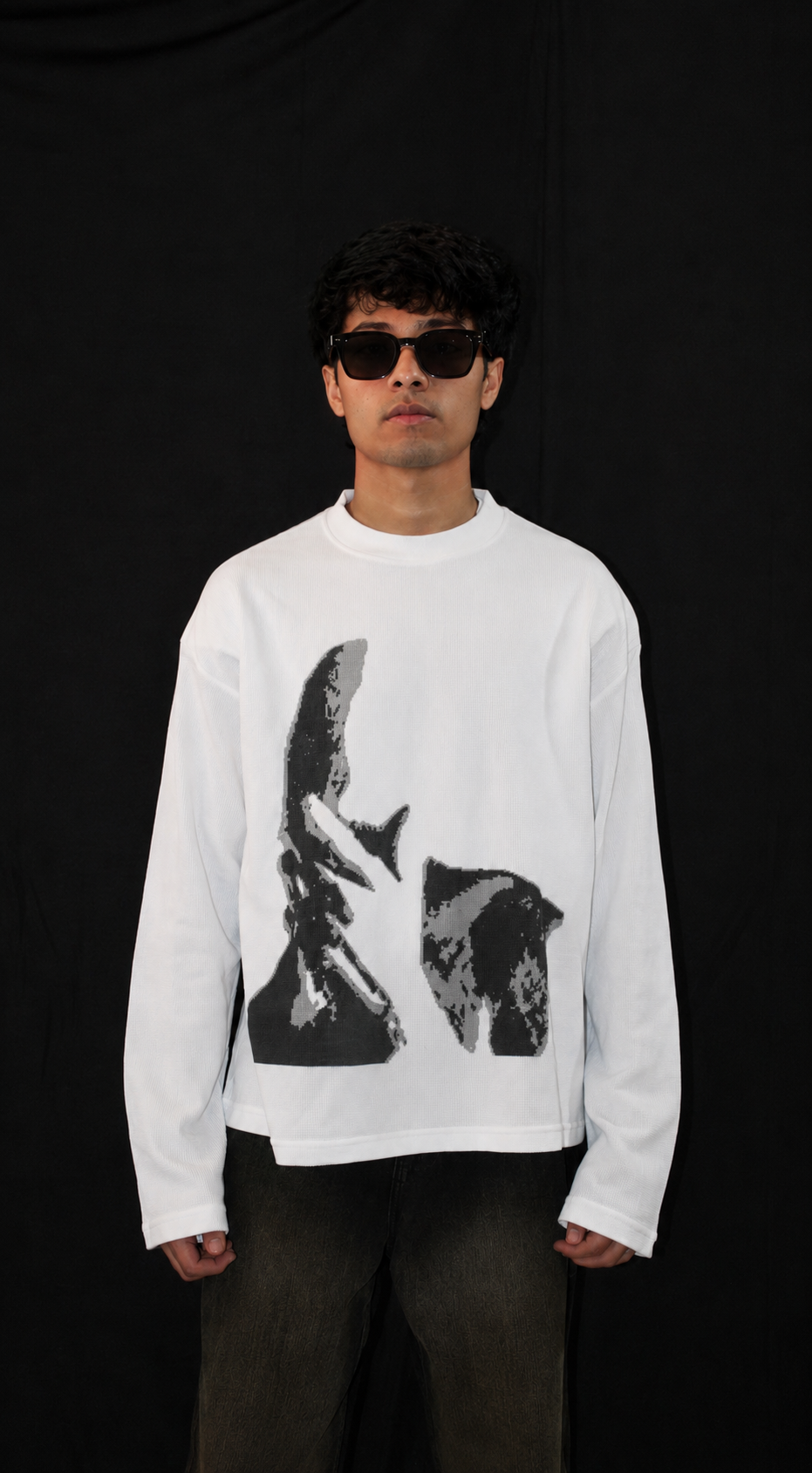 WHITE WAFFLE KNIT FULL SLEEVES TSHIRT -HEADLESS