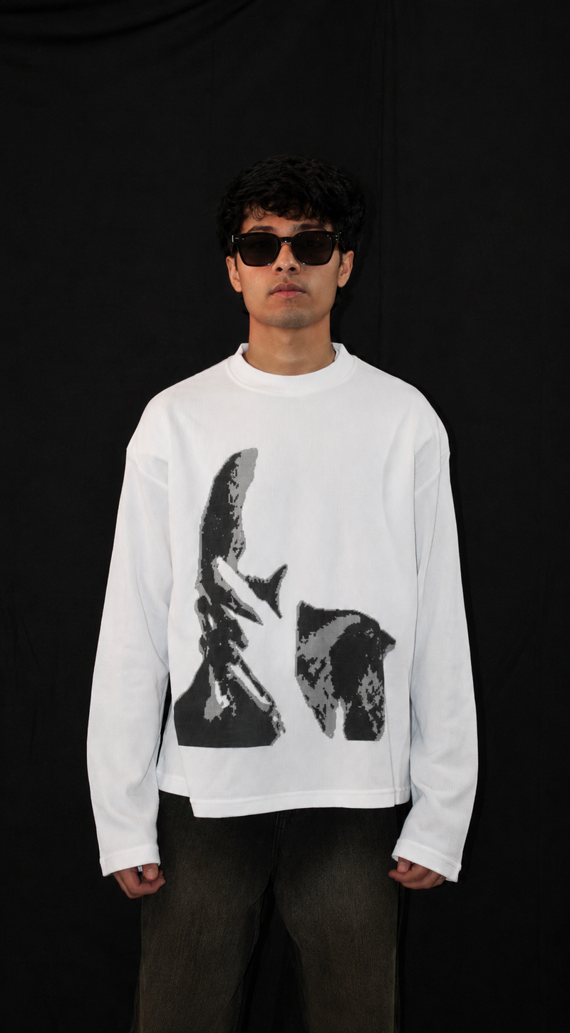 WHITE WAFFLE KNIT FULL SLEEVES TSHIRT -HEADLESS alternate