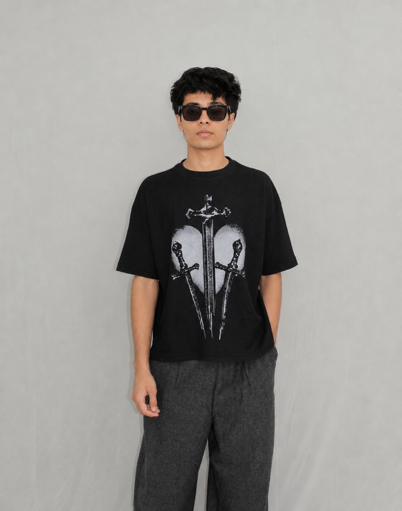 Black Waffle Knit Tshirt alternate
