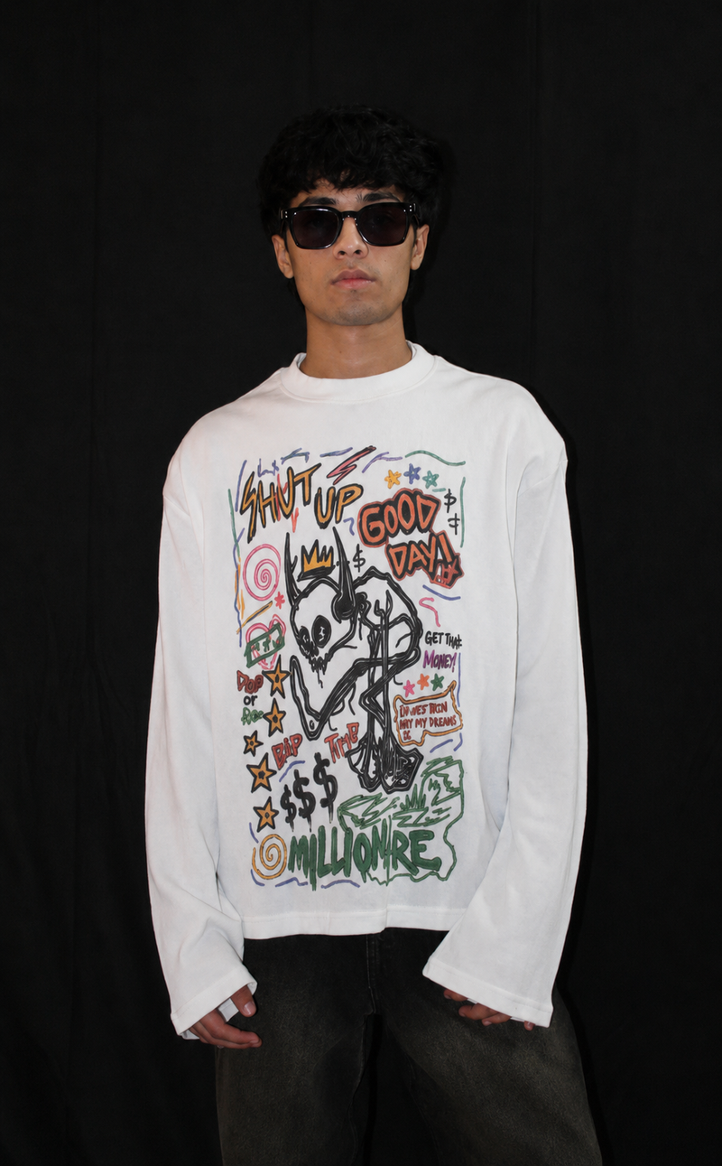 White Waffle Knit Full Sleeves T shirt  -The ART alternate