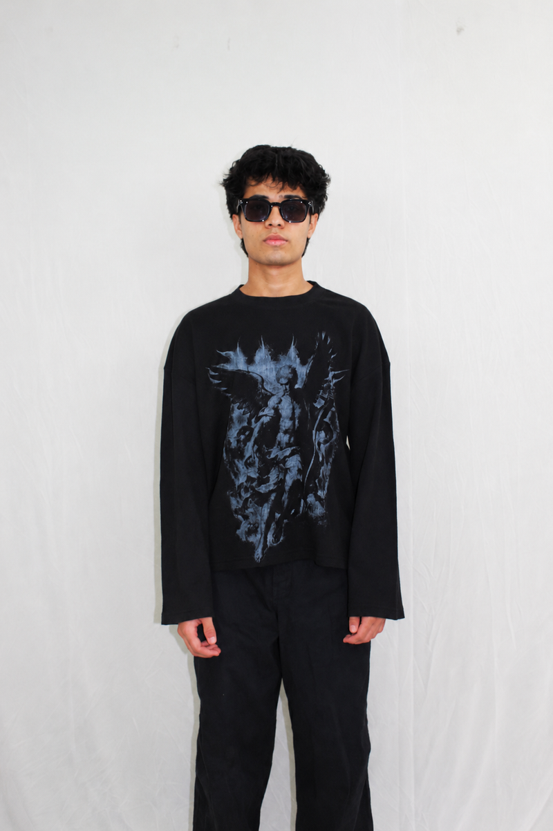 Black Waffle Knit Full sleeves Tshirt alternate