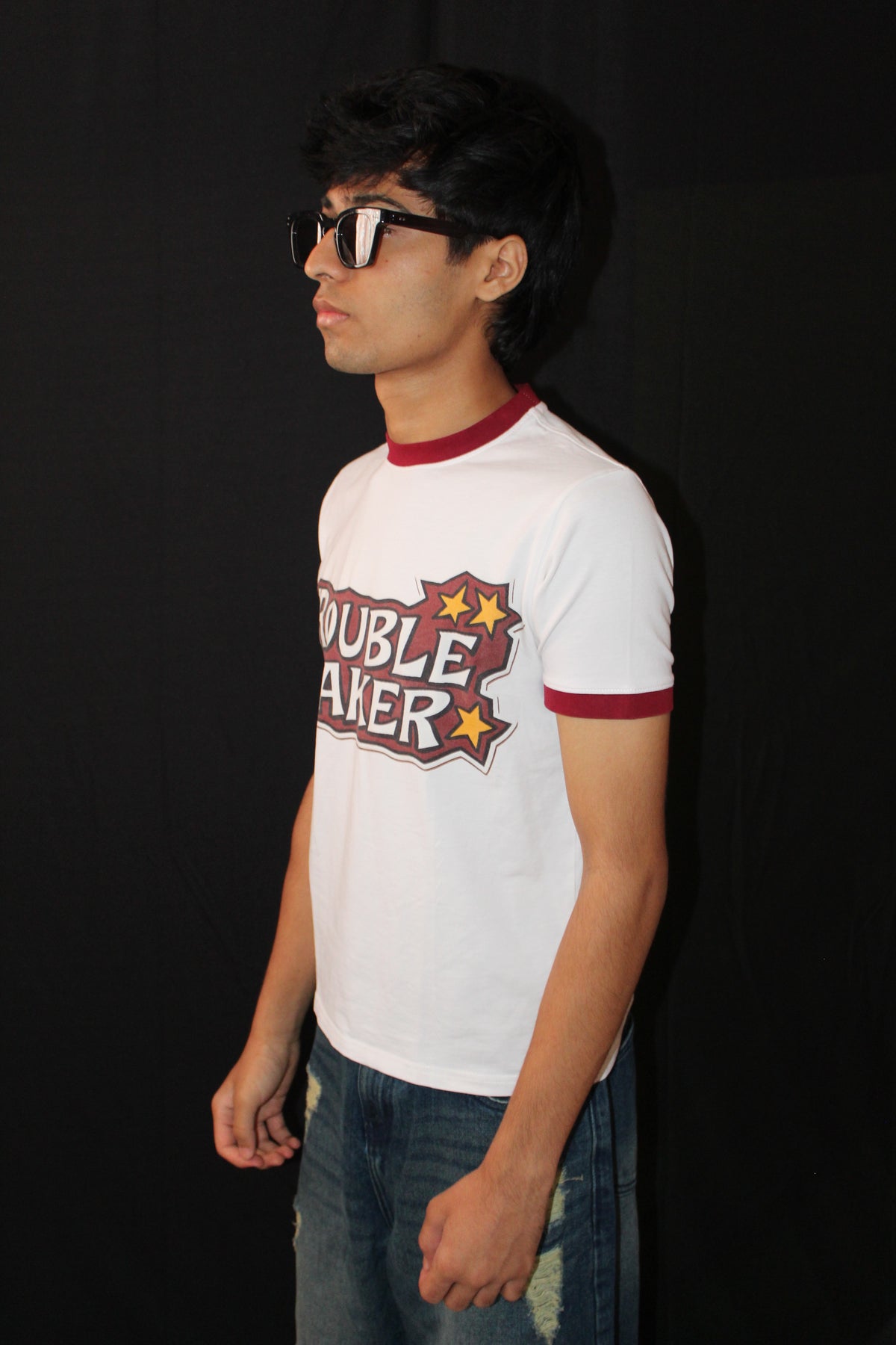 RINGER TSHIRT -OFF WHITE AND MAROON